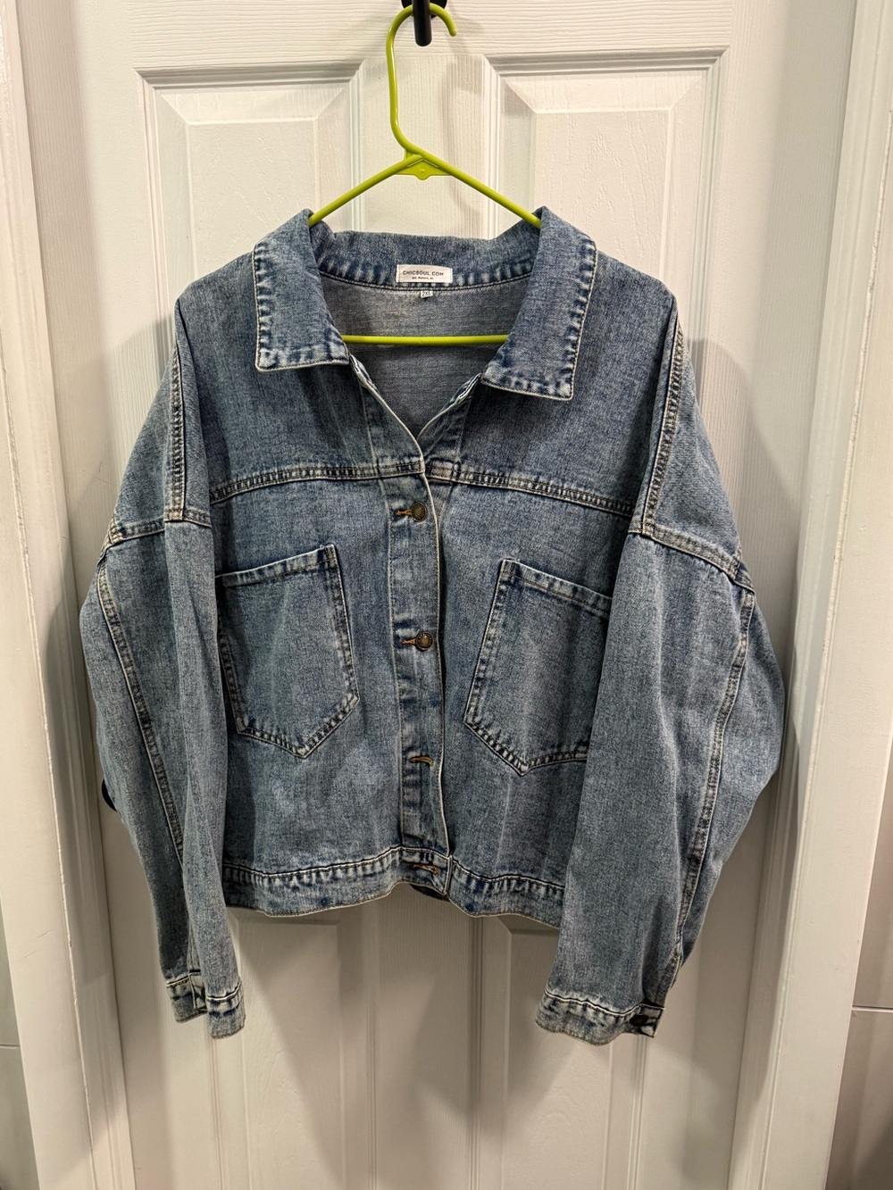 Chic Soul Washed Blue Oversized Denim Jacket 2X